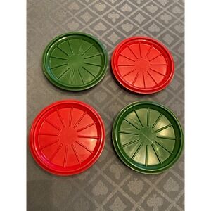 Vintage Tupperware Coasters Set of 4 Red Green Round Retro Kitchen Decor
